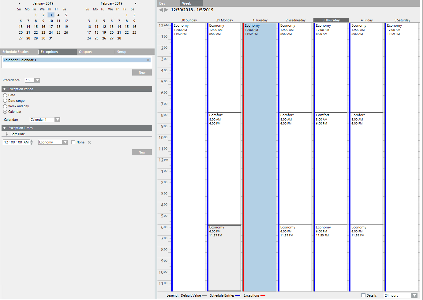 Scheduler with Assigned Calendar Exception January 1.